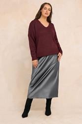EVANS Plus Size Grey Satin Slip-On Midi Skirt | Evans 3