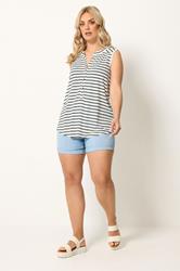 YOURS Plus Size White Stripe Notch Neck Top | Yours Clothing 1