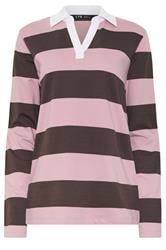 LTS Tall Chocolate Brown & Pink Stripe Cotton Rugby Sweatshirt