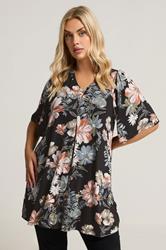 YOURS Plus Size Black Floral Print Pleat Front Top | Yours Clothing 3