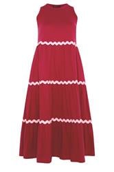 YOURS Curve Red Swirl Trim Tiered Maxi Dress