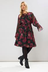 YOURS Plus Size Black Floral Tie Neck Midi Dress | Yours Clothing 3