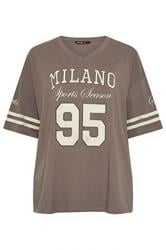 YOURS Curve Mocha Brown '95 Milano' Boxy T-Shirt