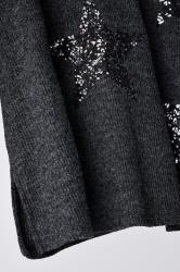 EVANS Plus Size Charcoal Grey Sequin Star Soft Touch Jumper | Evans 7