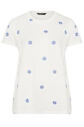YOURS Curve White Embroidered Daisy T-Shirt