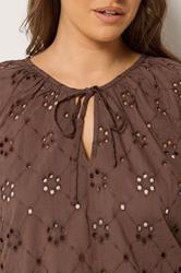 YOURS Curve Chocolate Brown Floral Broderie Anglaise Top | Yours Clothing 4