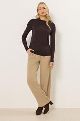 LTS Tall Dark Brown Knitted Crew Neck Jumper | Long Tall Sally 1