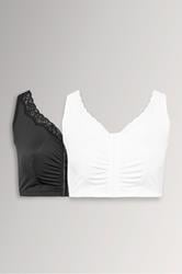 YOURSET Plus Size 2 PACK Black & White Non Padded Lace Trim Bras | Yours Clothing  3