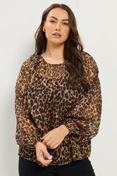YOURS Plus Size Brown Leopard Chiffon Top | Yours Clothing 3