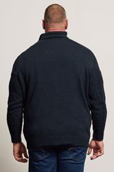 BadRhino Big & Tall Navy Blue Cable Knit Quarter Zip Jumper | BadRhino 2