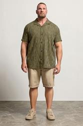BadRhino Big & Tall Khaki Green Knitted Detail Revere Shirt | BadRhino 1