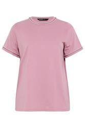 YOURS Curve Pink Pearl Trim T-Shirt