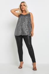 YOURS Plus Top Silver Plisse Metallic Cami Top | Yours Clothing 3