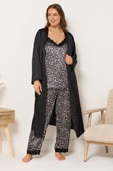 YOURS Plus Size Black Leopard Satin Lace Cami Pyjama Set | Yours Clothing 1