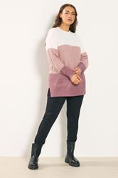 YOURS Plus Size Pink & Cream Colourblock Stripe Jumper | Yours Clothing 1