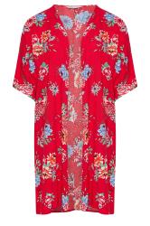 YOURS Curve Red Floral Print Longline Kimono