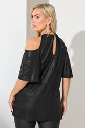 YOURS LONDON Plus Size Black Metallic Chain Detail Top | Yours Clothing 2