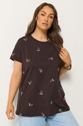YOURS Plus Size Chocolate Brown Embroidered Bow T-Shirt | Yours Clothing 3