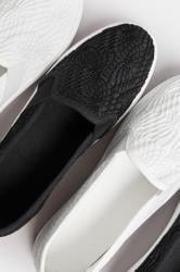 Black Broderie Anglaise Slip-On Trainers In Wide E Fit | Yours Clothing 6