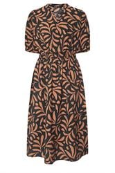 YOURS Plus Size Brown Leaf Notch Neck Midaxi Dress | Yours Clothing 5