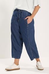 YOURS Plus Size Mid Blue Crop Barrel Jeans | Yours Clothing 1