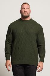 BadRhino Big & Tall Dark Green Textured Crew Neck Knitted Jumper | BadRhino 2