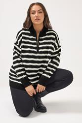 YOURS Plus Size Black Scallop Stripe Quarter Zip Jumper | Yours Clothing 3