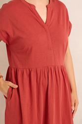 EVANS Plus Size Rust Orange Cotton Midi Dress | Evans 5