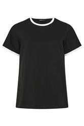 YOURS Curve Black Contrast Trim T-Shirt