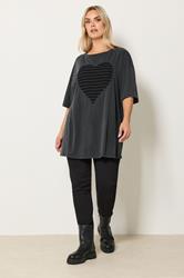 YOURS Plus Size Grey Distressed Heart T-Shirt | Yours Clothing 1