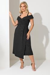 YOURS LONDON Plus Size Black Bardot Glitter Skater Dress | Yours Clothing 3
