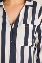 EVANS Plus Size Navy Blue & Cream Stiped Shirt | Evans 4