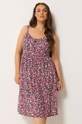 YOURS Plus Size Pink Ditsy Floral Strappy Midi Sundress | Yours Clothing 3