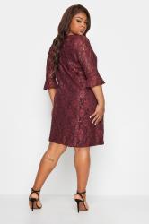 YOURS Plus Size Burgundy Red Lace Sequin Embellished Swing Dress | Yours Clothing 3