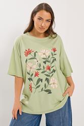 YOURS Plus Size Green Floral Graphic T-Shirt | Yours Clothing 3