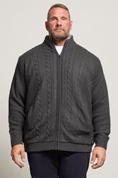 BadRhino Big & Tall Charcoal Grey Sherpa Lined Zip Through Cable Jumper | BadRhino 3