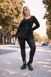 YOURS Plus Size Black Mixed Rib Peplum Top | Yours Clothing 1
