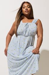 LIMITED COLLECTION Plus Size Blue Stripe Lemon Graphic Tie Dress | Yours Clothing 2