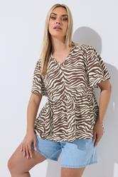LIMITED COLLECTION Plus Size Brown Zebra Peplum Top | Yours Clothing 3