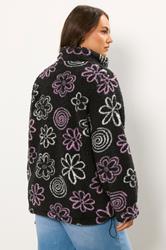 YOURS Plus Size Black Floral Quarter Zip Fleece | Yours Clothing 2