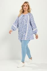 YOURS Plus Size Blue Leaf Pintuck Blouse | Yours Clothing 2