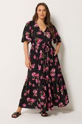 YOURS Plus Size Black Floral Angel Sleeve Dress | Yours Clothing 3