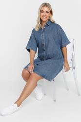 YOURS Plus Size Mid Blue Denim Shirt Dress | Yours Clothing 3