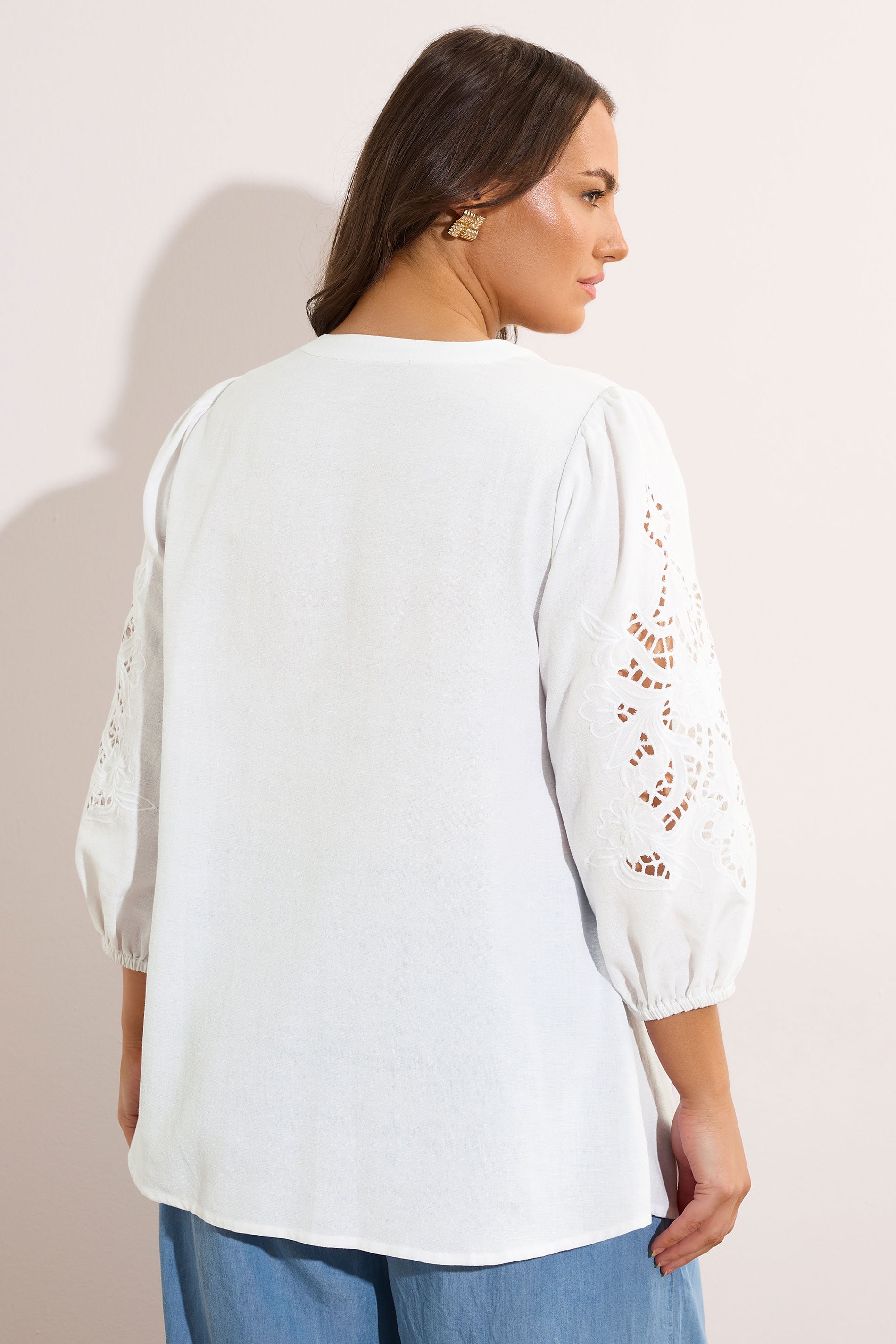 EVANS Plus Size White Cutwork Linen Blouse | Evans 5