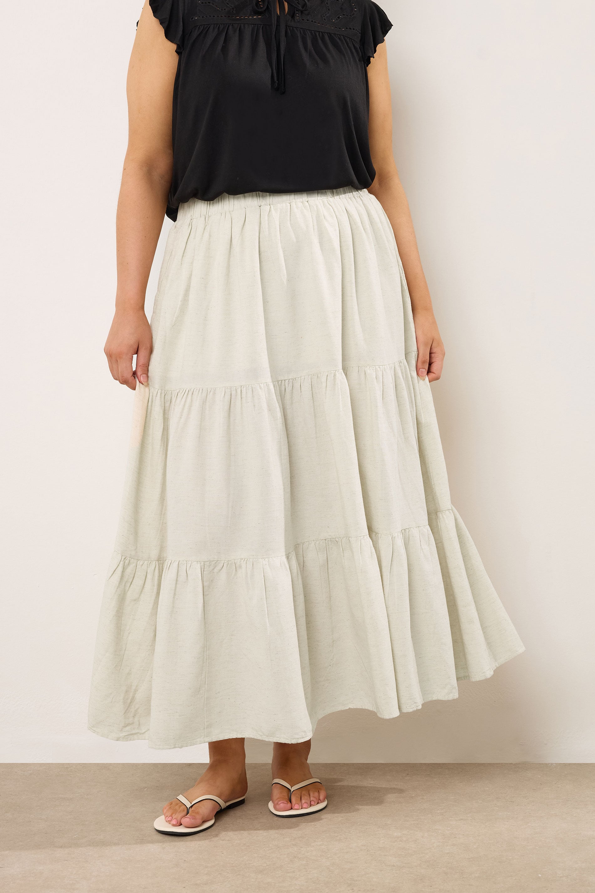 EVANS Plus Size Natural Brown Tiered Linen Maxi Skirt | Evans 1