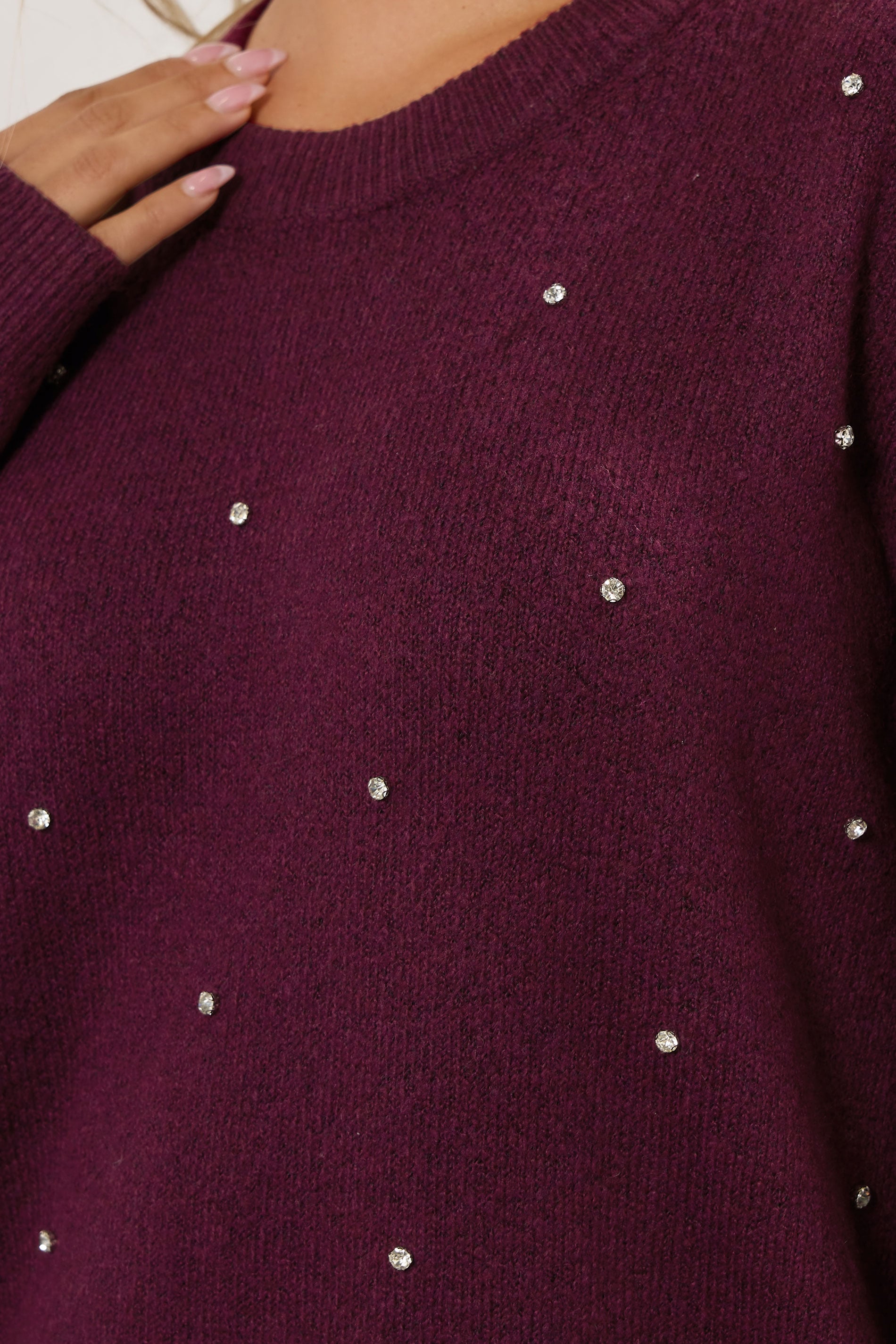 YOURS Plus Size Burgundy Red Diamante Embellished Jumper | Yours Clothing  4