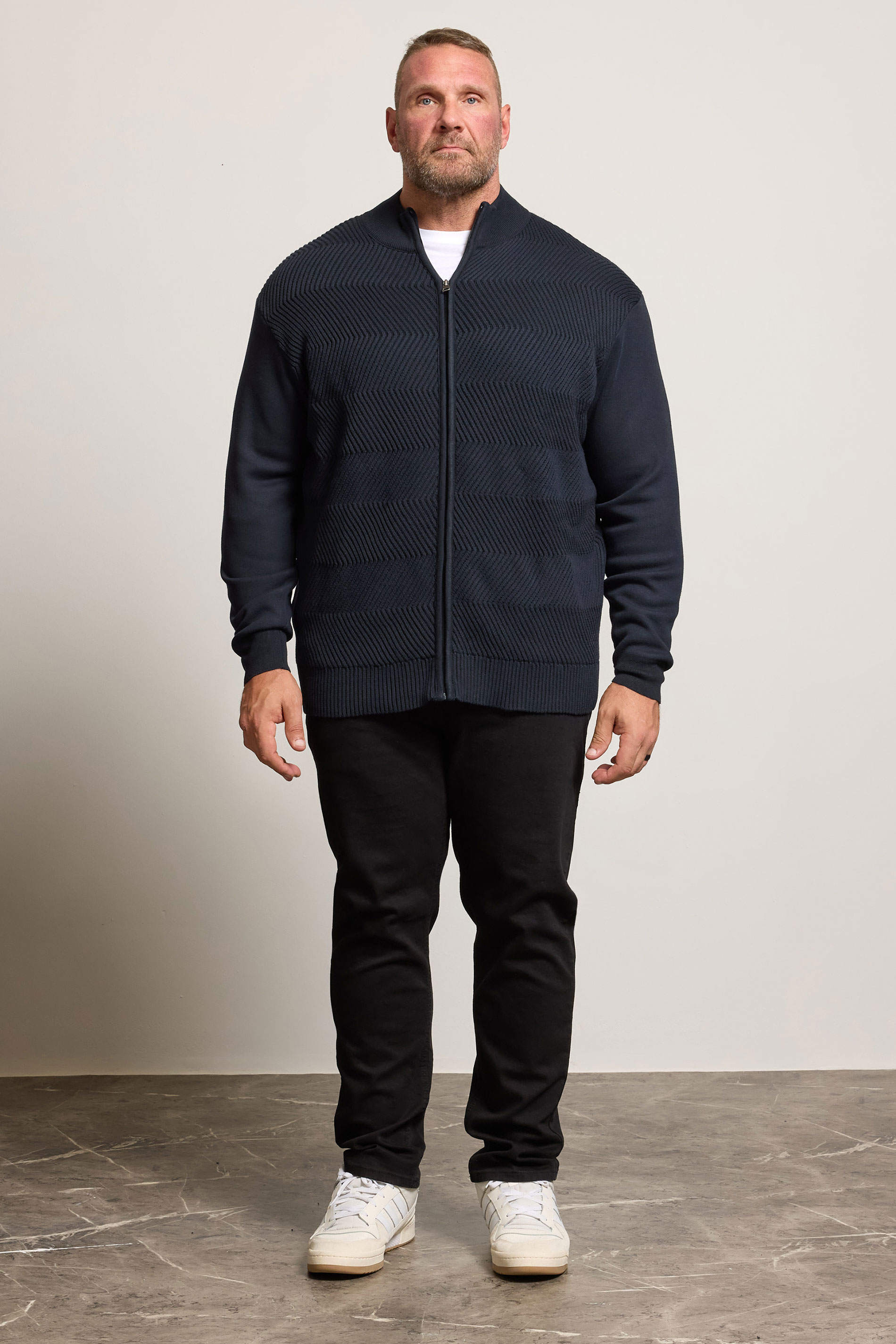 BadRhino Big & Tall Navy Blue Fleece Lined Ribbed Zip Through Ribbed Jumper | BadRhino 1