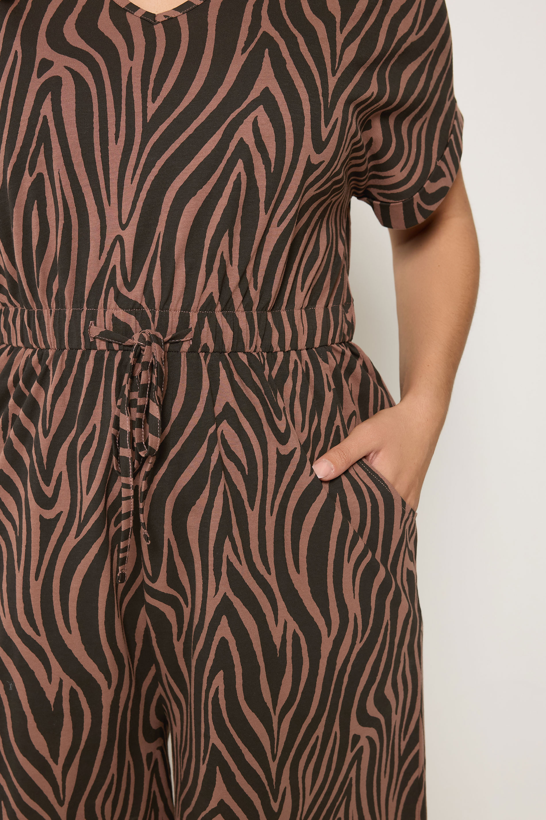 YOURS Curve Chocolate Brown Zebra Print Cotton Playsuit | Yours Clothing 4