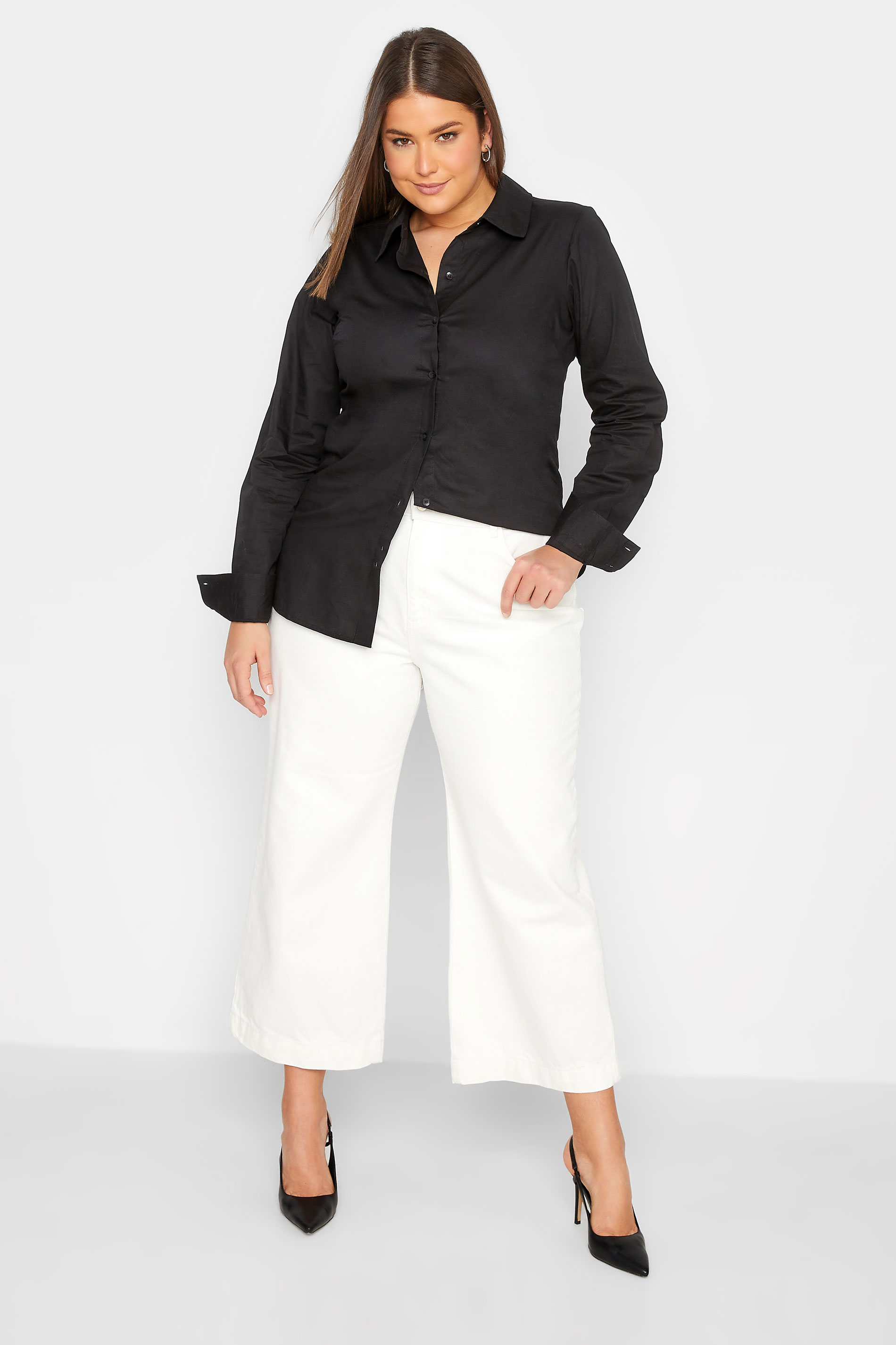 LTS Tall Women's Black Fitted Cotton Shirt | Long Tall Sally 1