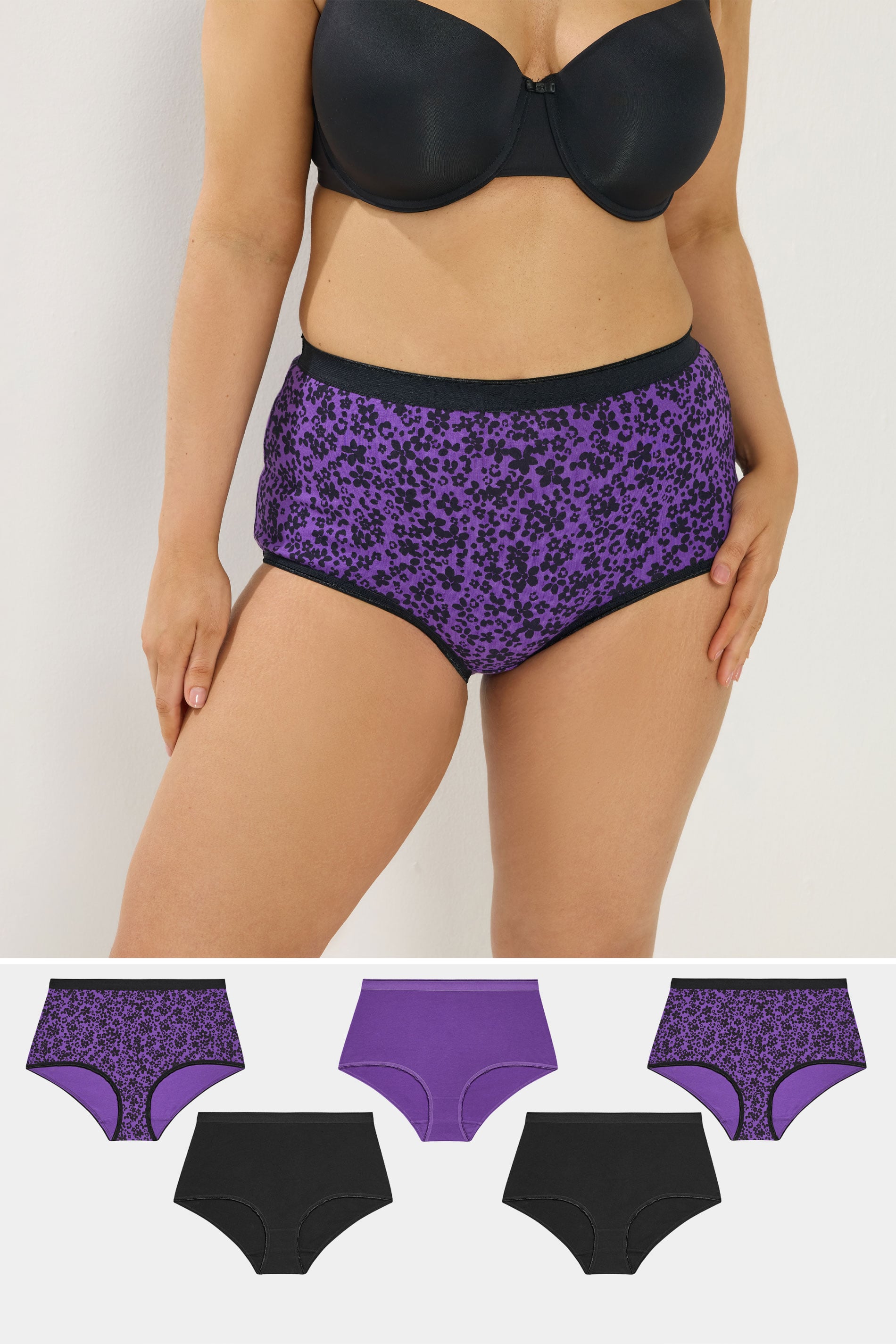 YOURSET 5 PACK Plus Size Purple Ditsy Print Full Briefs | Yours Clothing 1
